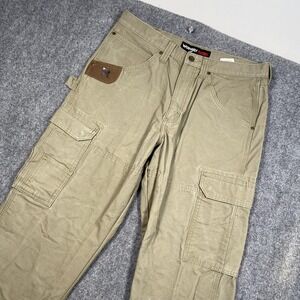 Wrangler Riggs Workwear Cargo Pants Mens 34x32 Tan Utility Double Knee Cotton